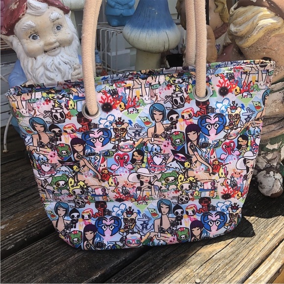 Tokidoki Le Sportsac My Love Tote Bag Purse Handbag Rope Handles Black Kawaii - Picture 7 of 12